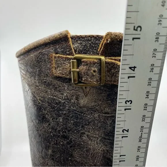 Frye Veronica  Leather Boots Color Brown Fashion Cracked Shiny Finish SZ 6 - Picture 13 of 15